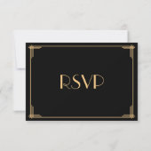Black Gold Great Gatsby Art Deco Wedding RSVP Card Karte (Rückseite)