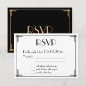 Black Gold Great Gatsby Art Deco Wedding RSVP Card Karte (Vorne/Hinten)