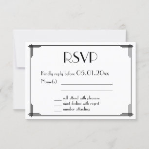 Black Gold Great Gatsby Art Deco Wedding RSVP Card Karte