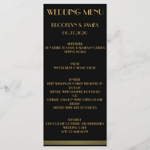 Black Gold Great Gatsby Wedding Menu Cards Menükarte