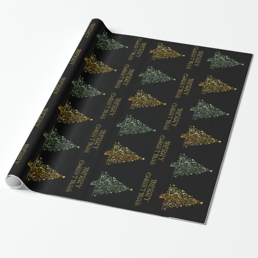 Black Gold Green Elegant Chic Weihnachtsbaum Stern Geschenkpapier (Ungerollt)