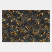 BLACK GOLD GREEN LILA MARDI GRAS PATTERTER GESCHENKPAPIER SET (Vorderseite 3)