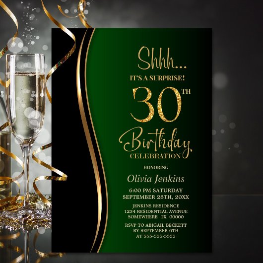 Black Gold Green Überraschung 30. Geburtstag Einladung