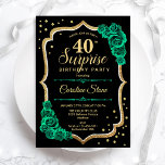 Black Gold Green Überraschung 40. Geburtstag Einladung<br><div class="desc">Überraschung 40. Geburtstag Party Einladung. Weiblich schwarz und smaragdgrün Design mit Imitaten Glitzer Gold. Enthält Rose,  Skript-Schriftart und Konfetti. Ideal für eine elegante Damenfeier. Kann personalisiert sein,  jedes Alter zu zeigen. Gedruckte Zazzle Einladungen oder Sofortdownload digitalen druckbaren Vorlage.</div>