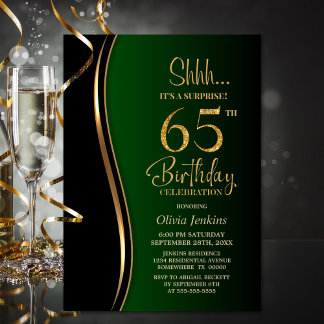 Black Gold Green Überraschung 65. Geburtstag Einladung