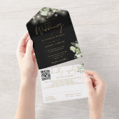 Black Gold Greenerity String Lights QR Code Weddin All In One Einladung (Abreißen)