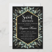 Black Gold Greenery 16 . Geburtstag 16 Geburtstag Einladung (Vorderseite)
