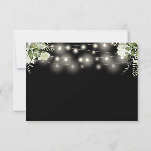 Black Gold Greenery Blues String Lights Hochzeit RSVP Karte (Rückseite)