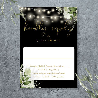 Black Gold Greenery Blues String Lights Hochzeit RSVP Karte