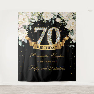 Black Gold Greenery Floral 70. Geburtstag Hintergr Wandteppich