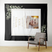 Black Gold Greenery Foto Beerdigung Gedenkveransta Wandteppich (Beispiel (Horizontal))