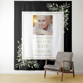 Black Gold Greenery Foto Beerdigung Gedenkveransta Wandteppich (Beispiel)
