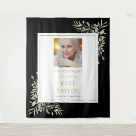 Black Gold Greenery Foto Beerdigung Gedenkveransta Wandteppich