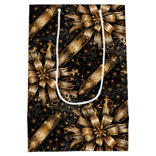Black & Gold Grunge Weihnachtsband Mittlere Geschenktüte (Rückseite)