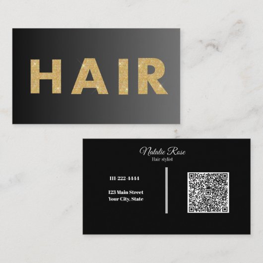 Black&Gold-Haarstylist-beruflich- und QR-Code, Visitenkarte (Vorne/Hinten)