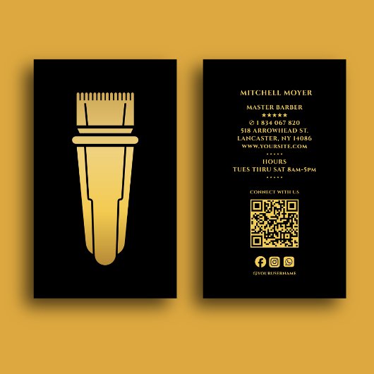 Black & Gold Hair Clipper Barbershop Business Card Visitenkarte