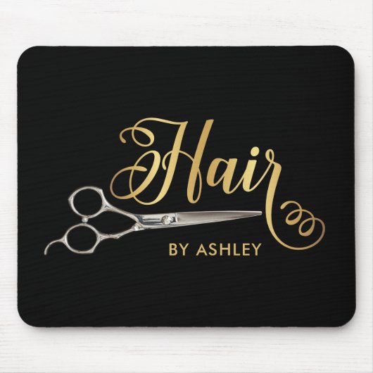 Black & Gold Hairstylist Salon Name Mousepad (Vorne)
