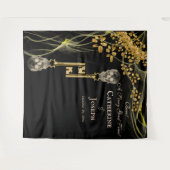 Black Gold Halloween und Gold Skull Keys Wandteppich (Vorderseite (Horizontal))