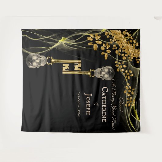 Black Gold Halloween und Gold Skull Keys Wandteppich (Vorderseite (Horizontal))