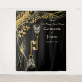 Black Gold Halloween und Gold Skull Keys Wandteppich (Vorderseite)