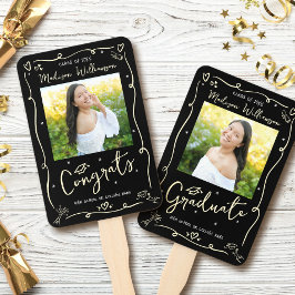 Black Gold Hand Drawn Doodle Graduation 2 Photo Fächer