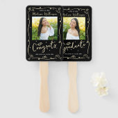 Black Gold Hand Drawn Doodle Graduation 2 Photo Fächer (Vorne und Hinten)