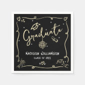 Black Gold Hand Drawn Doodles Style Fun Graduation Serviette (Vorderseite)