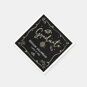 Black Gold Hand Drawn Doodles Style Fun Graduation Serviette (Ecke)