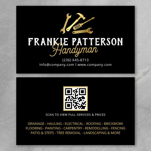 Black Gold Handyman Repair & Maintenance QR Code Visitenkarte
