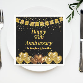 Black & Gold Happy 50. Hochzeitstag Serviette
