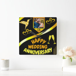 Black & Gold Happy 5. Hochzeit-Jubiläumsgeschenk Quadratische Wanduhr