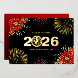 Black Gold Happy Chinese New Year of the Horse Folien Feiertagskarte