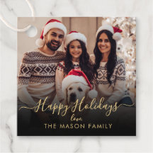 Black Gold Happy Holidays Script Family Foto
