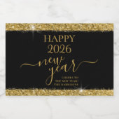 Black Gold Happy New Year 2023 Custom Gift Alkoholflaschenetikett (Einzelnes Label)