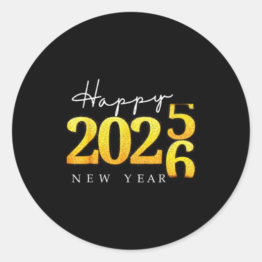 Black Gold Happy New Year 2026 New Years Eve Party Runder Aufkleber (Vorderseite)