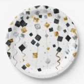 Black Gold Happy New Year Confetti Pappteller (Vorderseite)