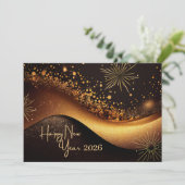 Black Gold Happy New Year Feiertagskarte (Stehend Vorderseite)