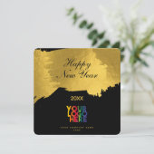 Black Gold Happy New Year Script Business Logo (Stehend Vorderseite)