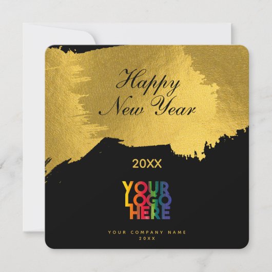 Black Gold Happy New Year Script Business Logo (Vorderseite)