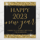 Black Gold Happy New Years Geschenk Personalisiert Weinetikett (Einzelnes Label)