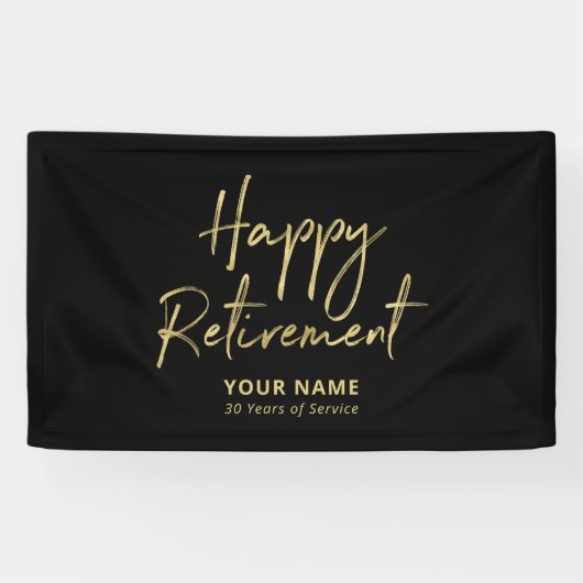 Black & Gold Happy Retirement Party Banner (Horizontal)