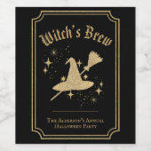 Black Gold Hat & Broom Witchs Brew Halloween-Party Weinetikett (Einzelnes Label)