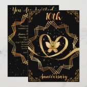 Black & Gold Heart Chic 10. Hochzeitstag Einladung (Vorne/Hinten)