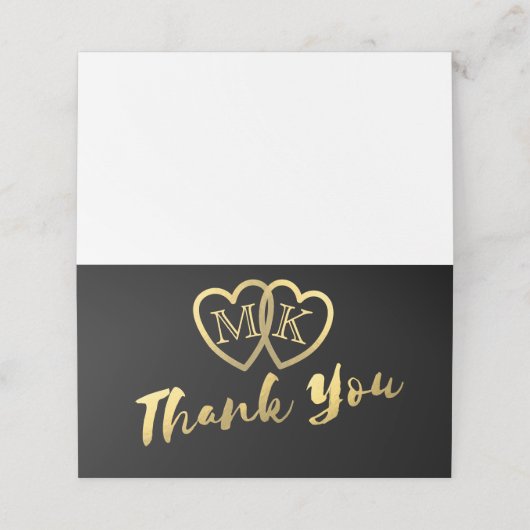 Black Gold Hearts Mini Wedding Danke Karten (Außenseite Aufgefaltet)