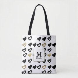 Black & Gold Heft Monogram Tote Bag Tasche