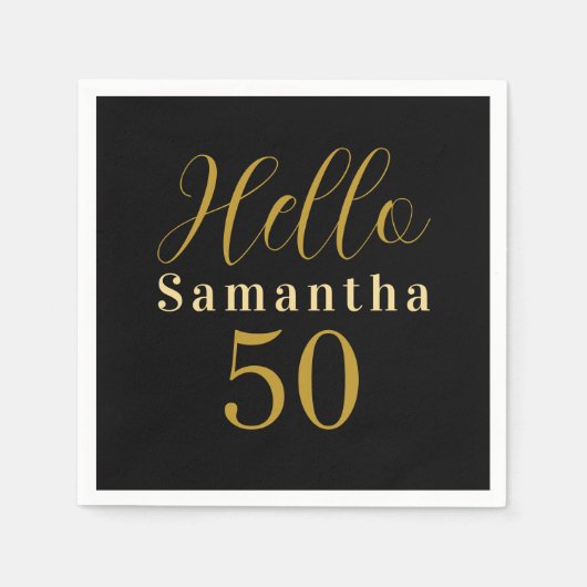 Black Gold Hello 50 Personalized 50th Birthday Serviette (Vorderseite)
