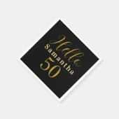 Black Gold Hello 50 Personalized 50th Birthday Serviette (Ecke)