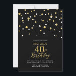 Black & Gold Hexagon Confetti 40. Geburtstags-Part Einladung<br><div class="desc">Feiern Sie Ihren besonderen Tag mit dieser modernen 40. Party Einladung. Dieses Design verfügt über ein stilvolles Schriftzeichen "40. Geburtstag" mit hexagonförmigen Konfetti mit einer schwarz-goldenen Farbkombination. Mehr Party-Vorräte gibt es in meinem Shop BaraBomDesign.</div>