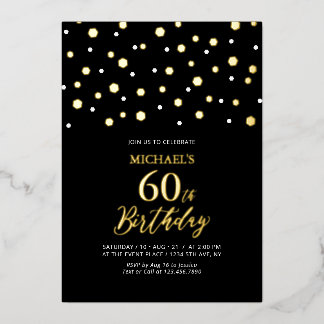 Black & Gold Hexagon Confetti 60. Geburtstagsparty Folieneinladung
