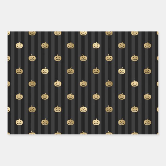 Black & Gold Hexe, Monde & Pumpkins Halloween Geschenkpapier Set (Vorderseite)